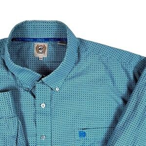 Cinch Mens XXL Teal Geometric Print Long Sleeve Western Button Down Shirt